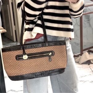 Brahmin Vintage Tisbury Woven Straw/Embossed Leather Trim Shoulder Bag
